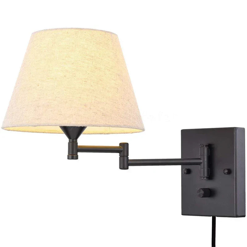 Swiveling wall lamp with fabric shade - Adjustable LED wall lamp for bedroom & living room