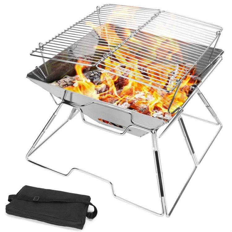 Portable Grill Camping Stainless Steel Folding Grill Wood Charcoal Grill
