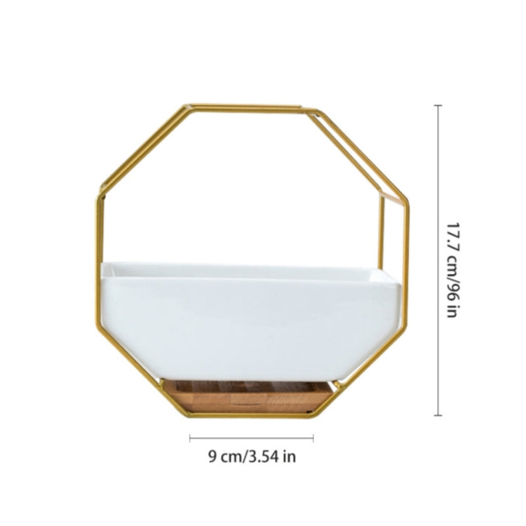 Simple octagonal geometric wall hanging table succulent plate bamboo support iron frame flower pot (black)