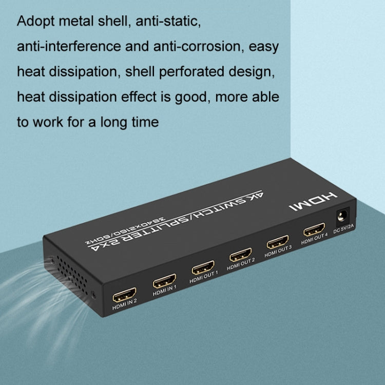 FJGEAR FJ-4K204 2 In 4 Out HD 4K Audio HDMI Switch Distributor, Plug type: EU plug