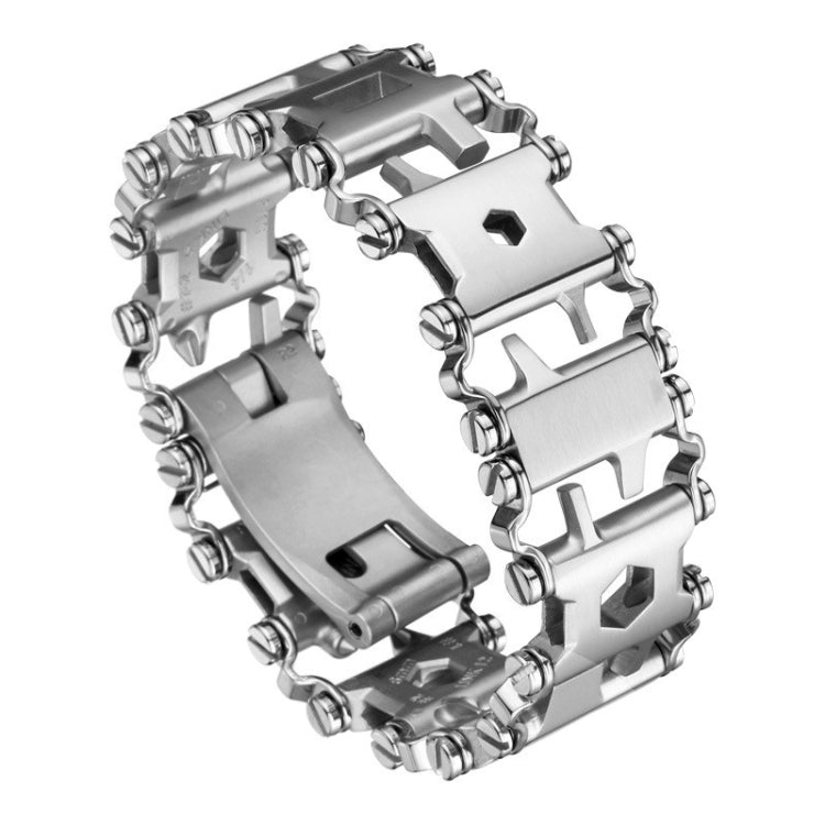 Multifunctional Stainless Steel Outdoor Survival Tool Bracelet for Men (316L Width Silver)