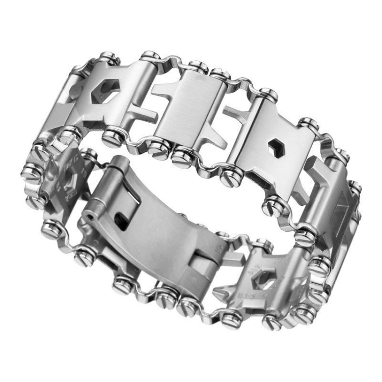 Multifunctional Stainless Steel Outdoor Survival Tool Bracelet for Men (316L Width Silver)