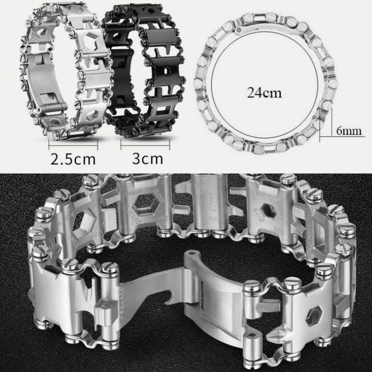 Multifunctional Stainless Steel Outdoor Survival Tool Bracelet for Men (316L Width Silver)