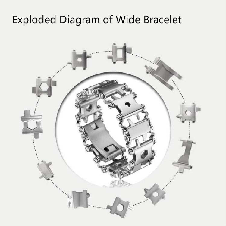 Multifunctional Stainless Steel Outdoor Survival Tool Bracelet for Men (316L Width Silver)
