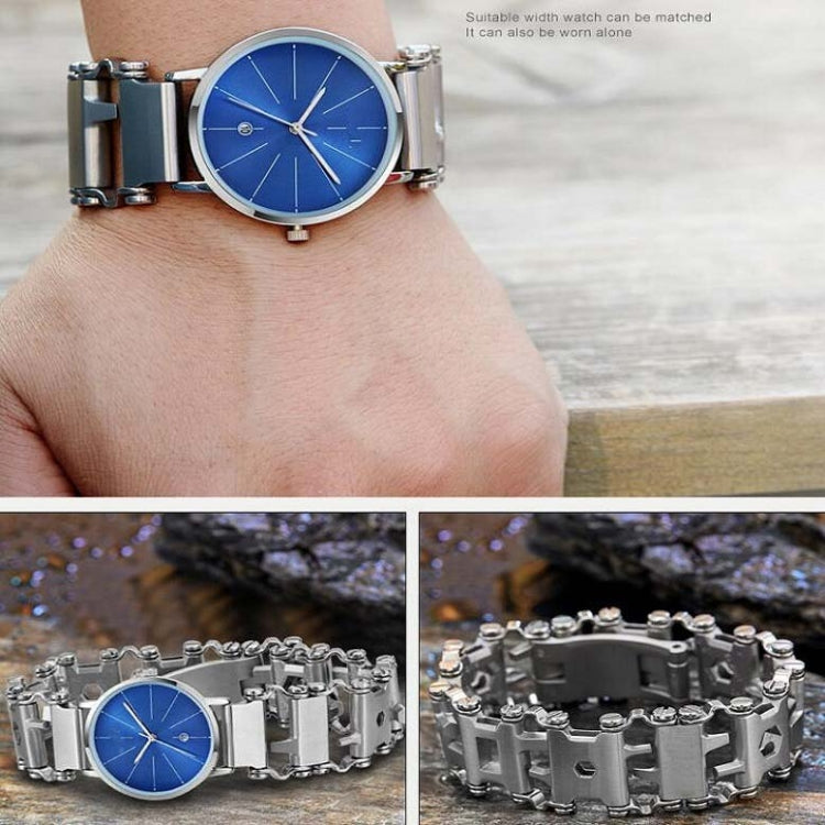 Multifunctional Stainless Steel Outdoor Survival Tool Bracelet for Men (316L Width Silver)