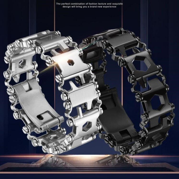 Multifunctional Stainless Steel Outdoor Survival Tool Bracelet for Men (316L Width Silver)