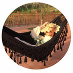 Tassel Hammock Double Canvas Hammock Outdoor Indoor Photography Props, Specification: 200x150cm Black