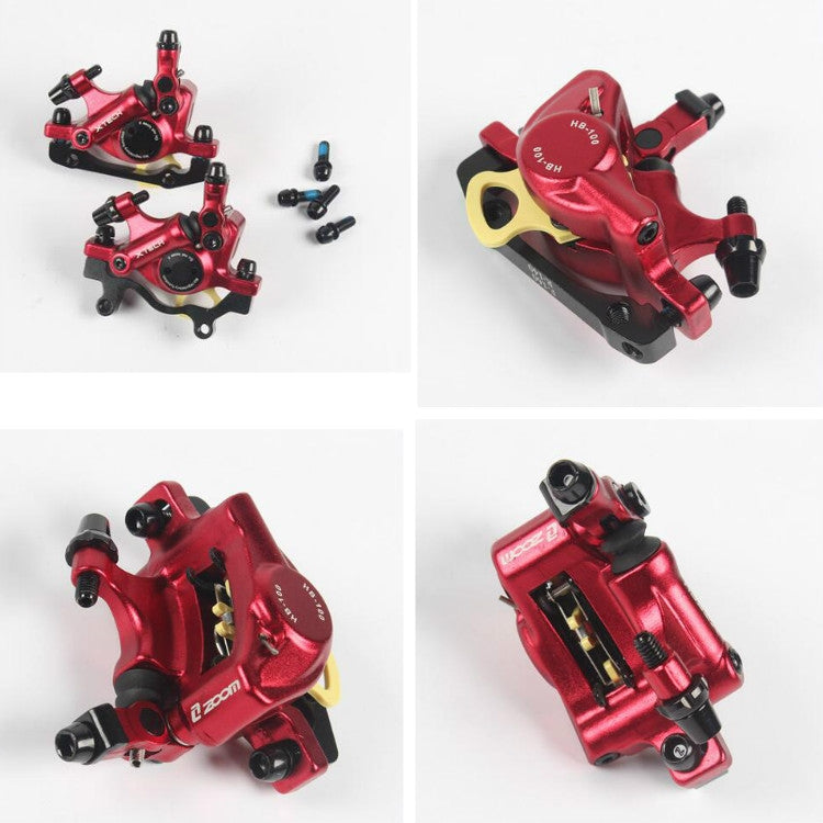 ZOOM HB100 Mountainbike Hydraulic Brake Caliper Folding Bike Cable Pull Hydraulic Disc Brake Caliper, Style: Front and Rear (Red)