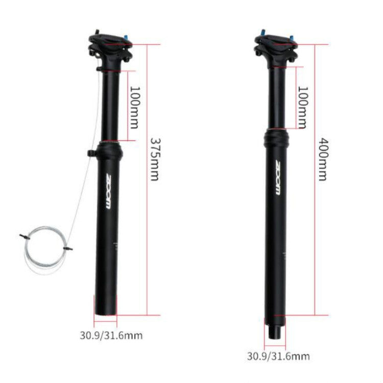 ZOOM Bike Cable Controlled Hydraulic Suspension Seatpost Mountain Bike Seat Post, Size: 30.9mm, Specification: 400mm Internal Routing