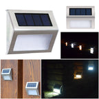 2PCS Solar Stainless Steel 3 LED Stair Wall Lamp Outdoor Garden Fence Light (White Light)