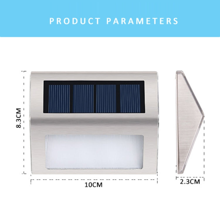 2PCS Solar Stainless Steel 3 LED Stair Wall Lamp Outdoor Garden Fence Light (White Light)