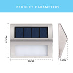2PCS Solar Stainless Steel 3 LED Stair Wall Lamp Outdoor Garden Fence Light (White Light)