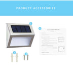 2PCS Solar Stainless Steel 3 LED Stair Wall Lamp Outdoor Garden Fence Light (White Light)