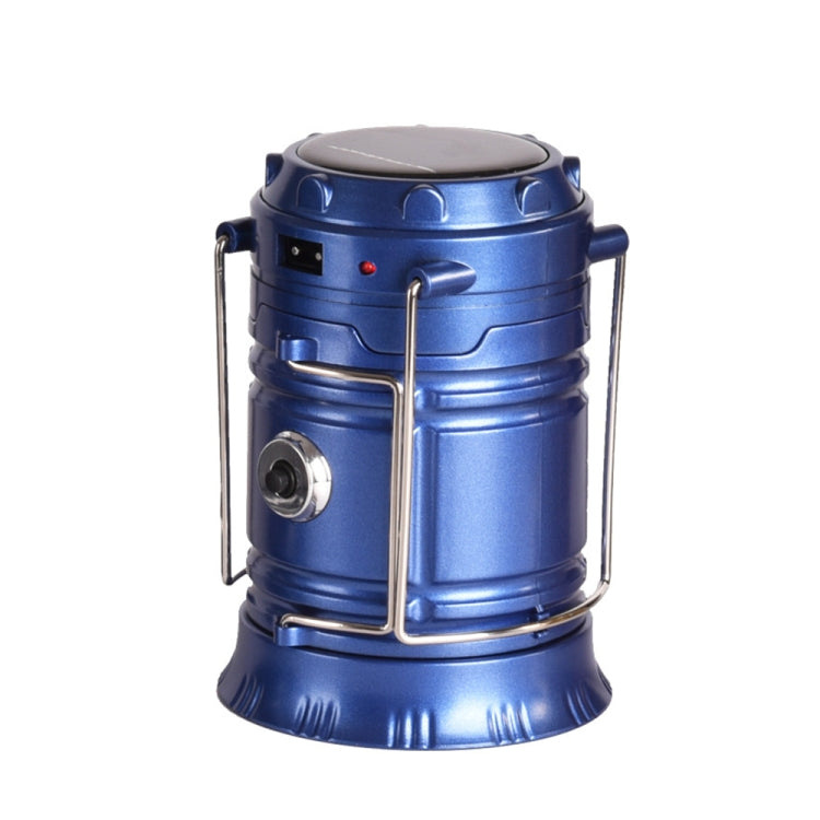 LED Tent Light Solar Rechargeable Camping Lamp Expandable Multifunctional Lantern, Supports USB Output, EU Plug (Blue)