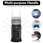 LED Tent Light Solar Rechargeable Camping Lamp Expandable Multifunctional Lantern, Supports USB Output, EU Plug (Blue)
