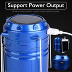LED Tent Light Solar Rechargeable Camping Lamp Expandable Multifunctional Lantern, Supports USB Output, EU Plug (Blue)