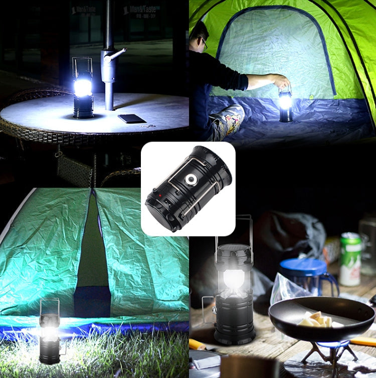 LED Tent Light Solar Rechargeable Camping Lamp Expandable Multifunctional Lantern, Supports USB Output, EU Plug (Blue)