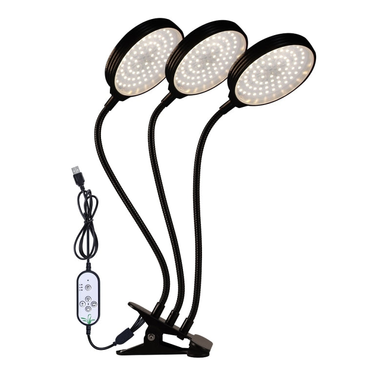 LED Plant Growth Lamp USB Remote Control Clip Waterproof Full Spectrum Natural White Seedling Plant Light, Power: 45W Three Heads
