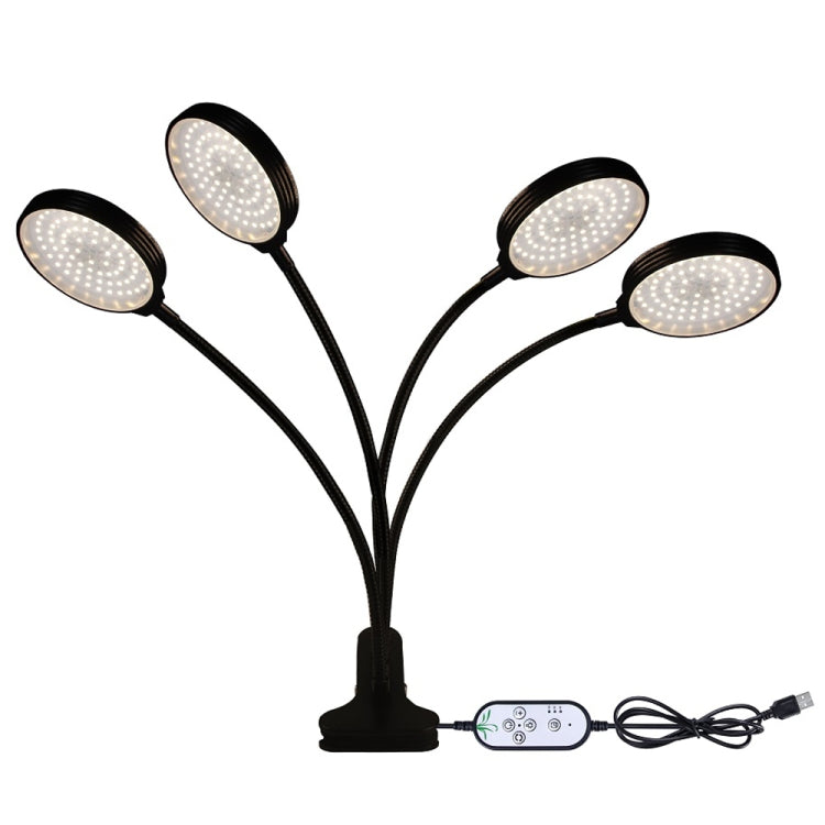 LED Plant Growth Lamps USB Remote Control Clip Waterproof Full Spectrum Natural White Seedling Plant Light, Power: 60W Four Head