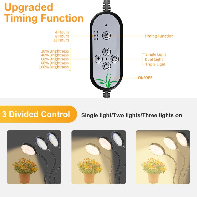 LED Plant Growth Lamps USB Remote Control Clip Waterproof Full Spectrum Natural White Seedling Plant Light, Power: 60W Four Head