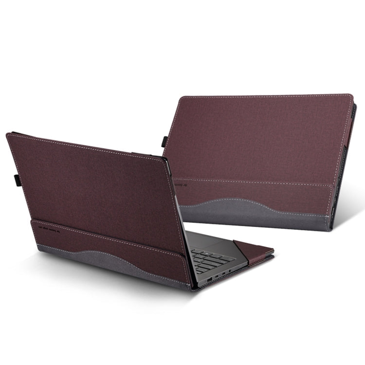 For Samsung Galaxy Book 4 360 15.6 Inch Leather Laptop Anti-Fall Protective Case with Stand (Wine Red)