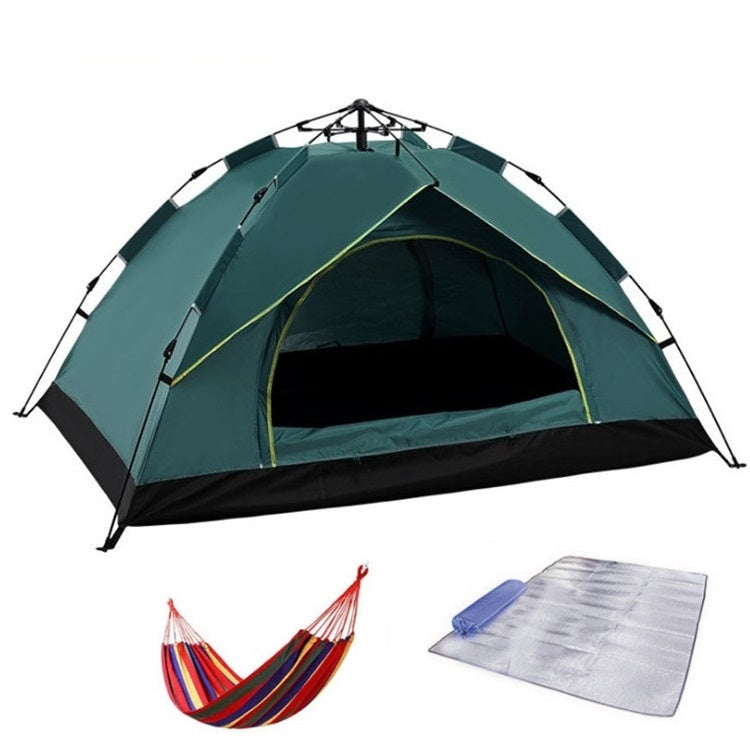 TC-014 Outdoor Beach Travel Camping Automatic Spring Multi-Person Tent For 3-4 Persons (Green+Mat+Hammock)