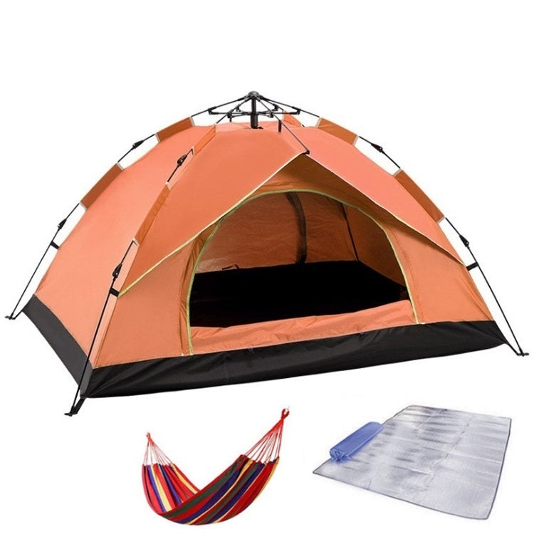 TC-014 Outdoor Beach Travel Camping Automatic Spring Multi-Person Tent For 3-4 People (Orange+Mat+Hammock)