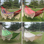 200x150cm Double Outdoor Camping Tassel Canvas Hammock with Rod (Pink Stripes)