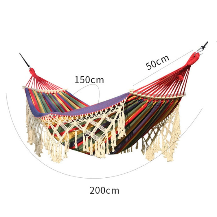200x150cm Double Outdoor Camping Tassel Canvas Hammock with Rod (Pink Stripes)