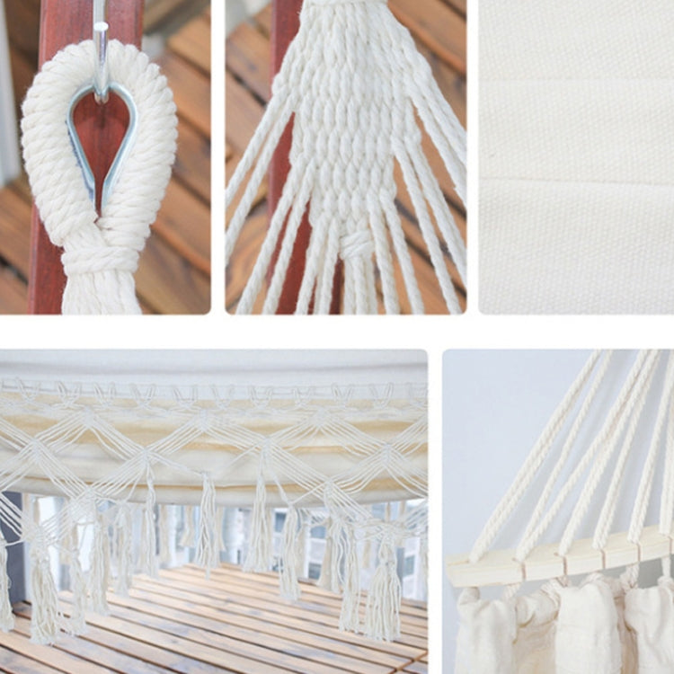 200x150cm Double Outdoor Camping Tassel Canvas Hammock with Rod (Pink Stripes)