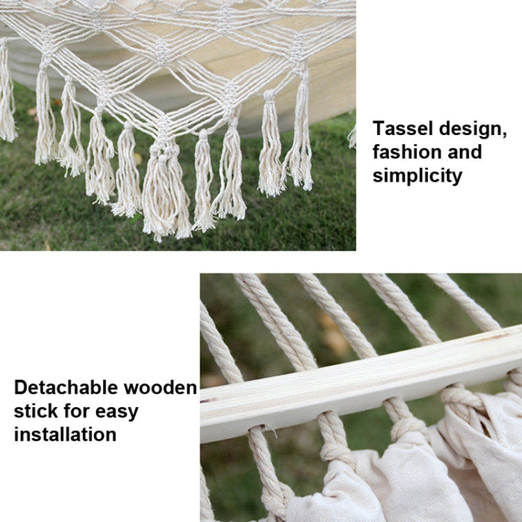 200x150cm Double Outdoor Camping Tassel Canvas Hammock with Rod (Pink Stripes)