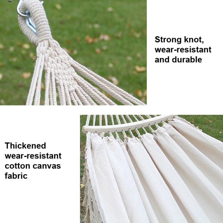200x150cm Double Outdoor Camping Tassel Canvas Hammock with Rod (Pink Stripes)
