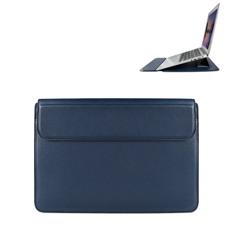 PU08DZ Leather Laptop Interior Compartment Bag with Stand Function, Size: 14.1-15.4 Inches (Sapphire Blue)