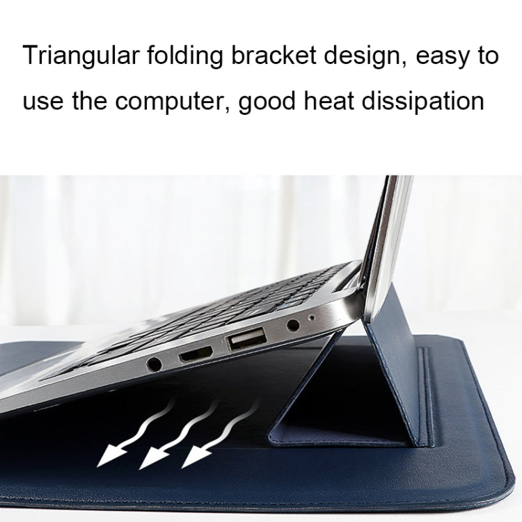 PU08DZ Leather Laptop Interior Compartment Bag with Stand Function, Size: 14.1-15.4 Inches (Sapphire Blue)