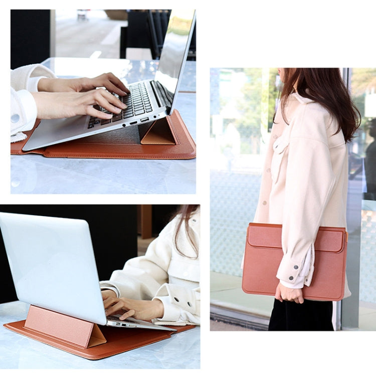 PU08DZ Leather Laptop Interior Compartment Bag with Stand Function, Size: 14.1-15.4 Inches (Sapphire Blue)