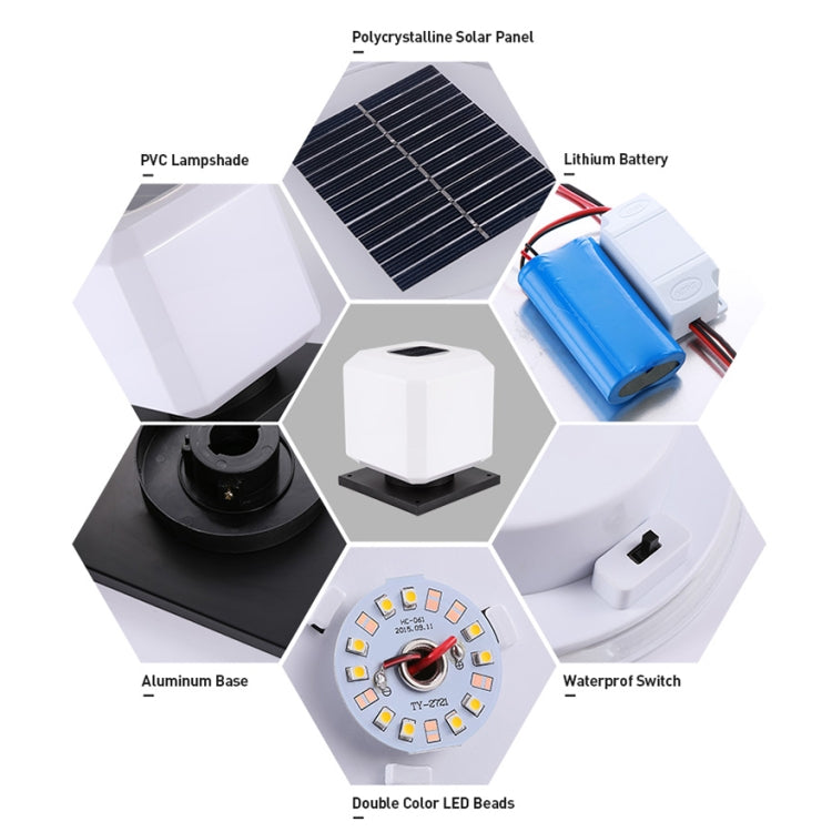 003 Solar Square Outdoor Post Light LED Waterproof Wall Lights, Size: 20 cm (Tricolor Light)