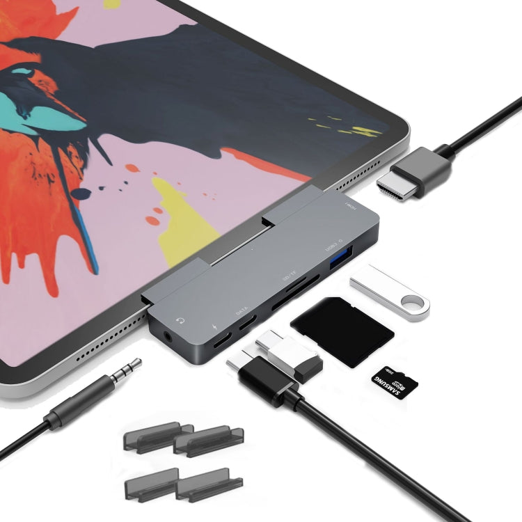 For iPad Pro 7-in-1 HDMI 4K + 3.5 mm Audio + SD/TF + 1 USB 3.0 + USB-C/Type-C + PD USB-C Docking Station