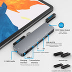For iPad Pro 7-in-1 HDMI 4K + 3.5 mm Audio + SD/TF + 1 USB 3.0 + USB-C/Type-C + PD USB-C Docking Station