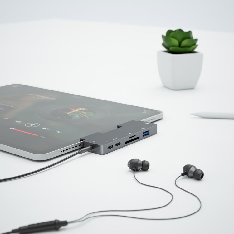 For iPad Pro 7-in-1 HDMI 4K + 3.5 mm Audio + SD/TF + 1 USB 3.0 + USB-C/Type-C + PD USB-C Docking Station