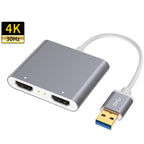 USB 3.0 to Dual HDMI High Resolution Converter 4K USB Same Screen Extender (Gray)