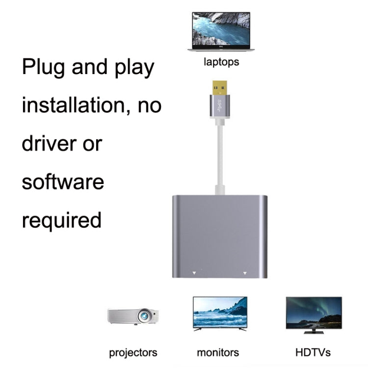 USB 3.0 to Dual HDMI High Resolution Converter 4K USB Same Screen Extender (Gray)