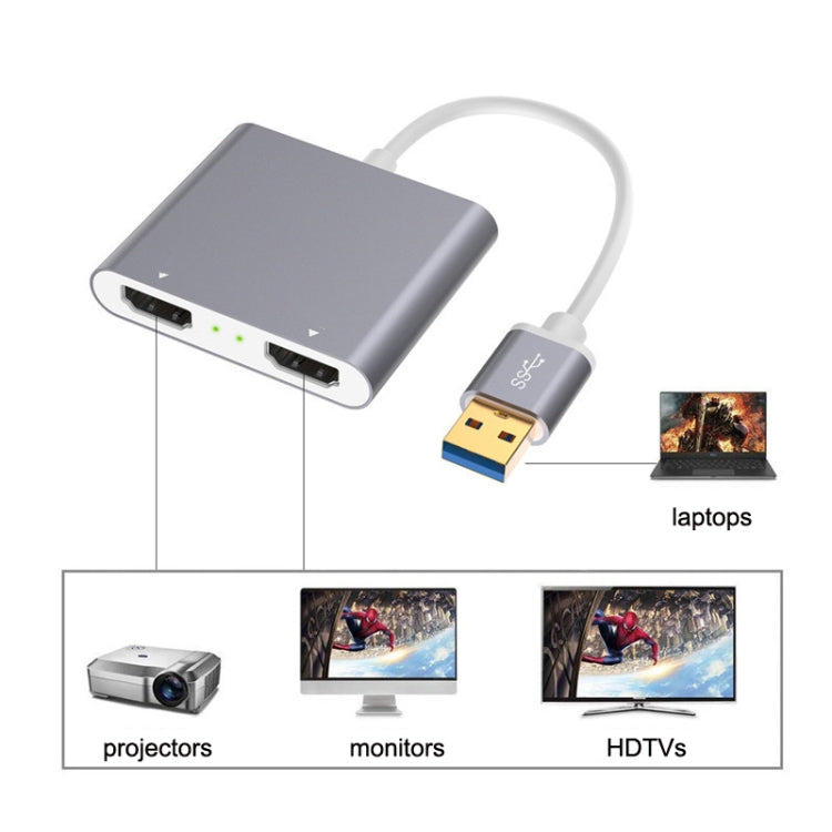 USB 3.0 to Dual HDMI High Resolution Converter 4K USB Same Screen Extender (Gray)