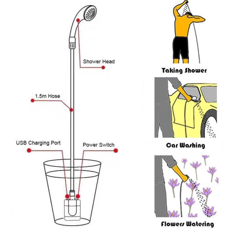 KE-801 Outdoor Electric Shower Camping Rechargeable Portable Showerhead