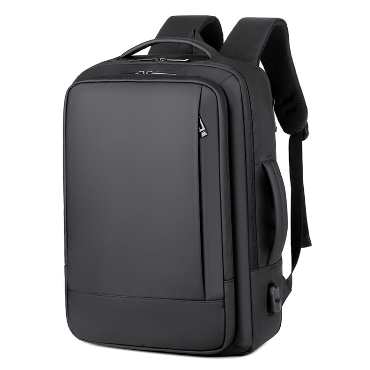 Expandable waterproof laptop backpack for business with USB port (Black)
