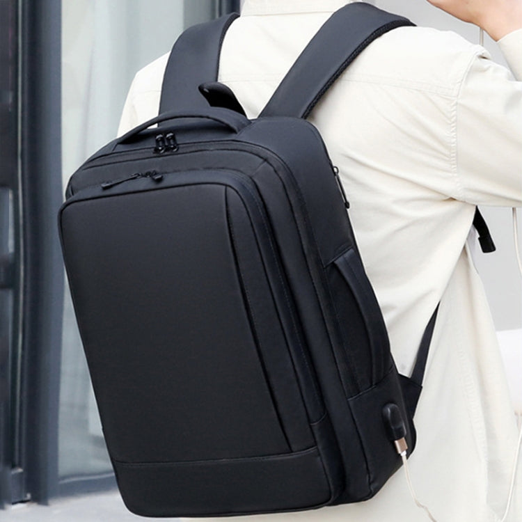 Expandable waterproof laptop backpack for business with USB port (Black)