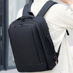 Expandable waterproof laptop backpack for business with USB port (Black)