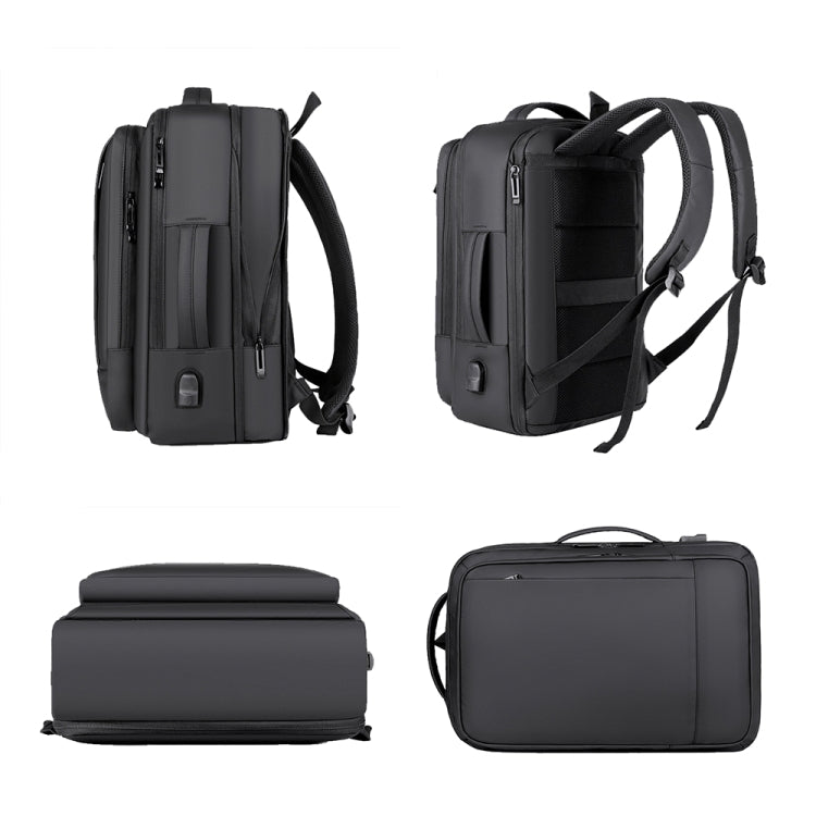 Expandable waterproof laptop backpack for business with USB port (Black)