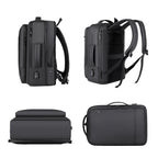 Expandable waterproof laptop backpack for business with USB port (Black)
