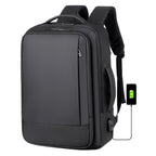 Expandable waterproof laptop backpack for business with USB port (Black)