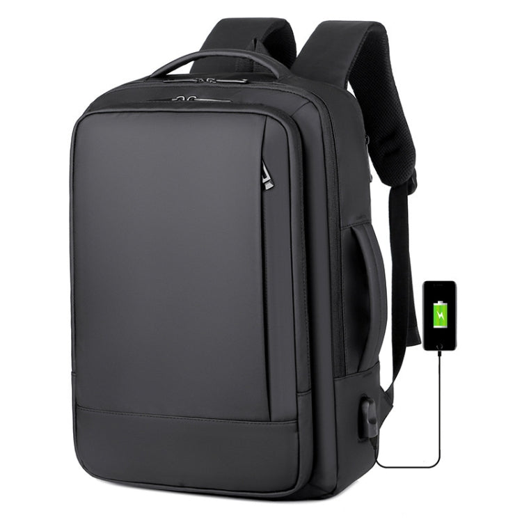 Expandable waterproof laptop backpack for business with USB port (Black)